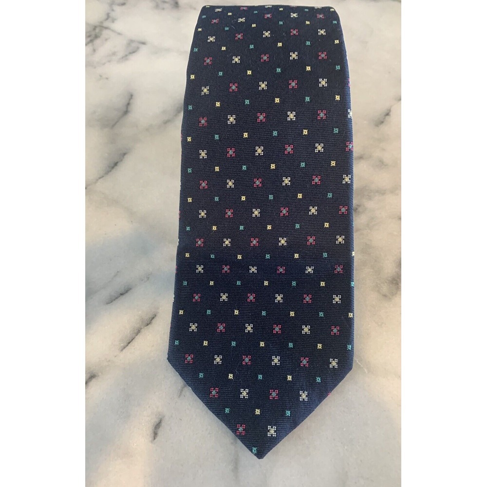 Sims Ltd Vintage 100% Silk Blue Geometric Foulard Woven Tie